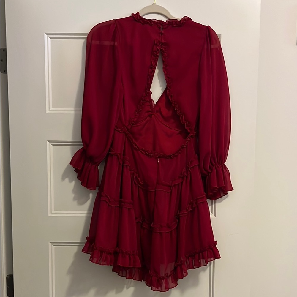 Red Ruffle Cocktail Dress - Picture 3 of 4